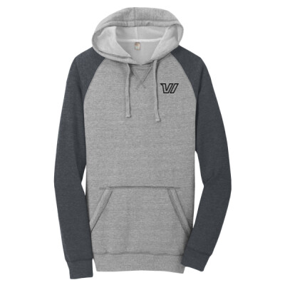 District Lightweight Fleece Raglan Hoodie - left chest black logo Thumbnail